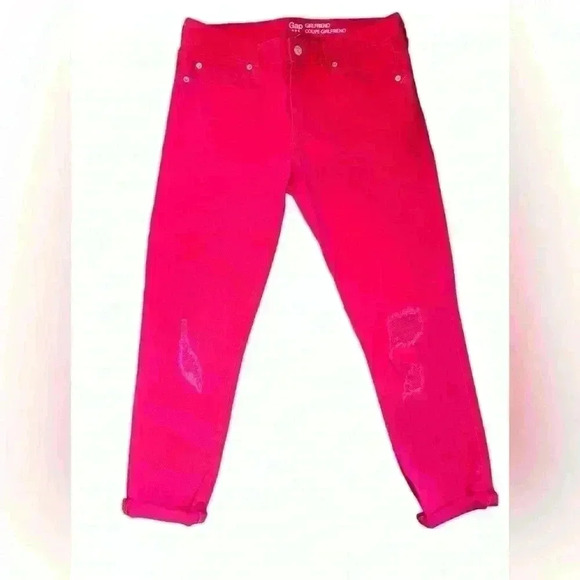 GAP GIRLFRIEND COUPE RED Crop distressed JEANS 6 - Picture 1 of 5